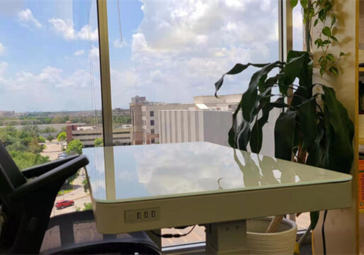Desk and chair with view of medical center